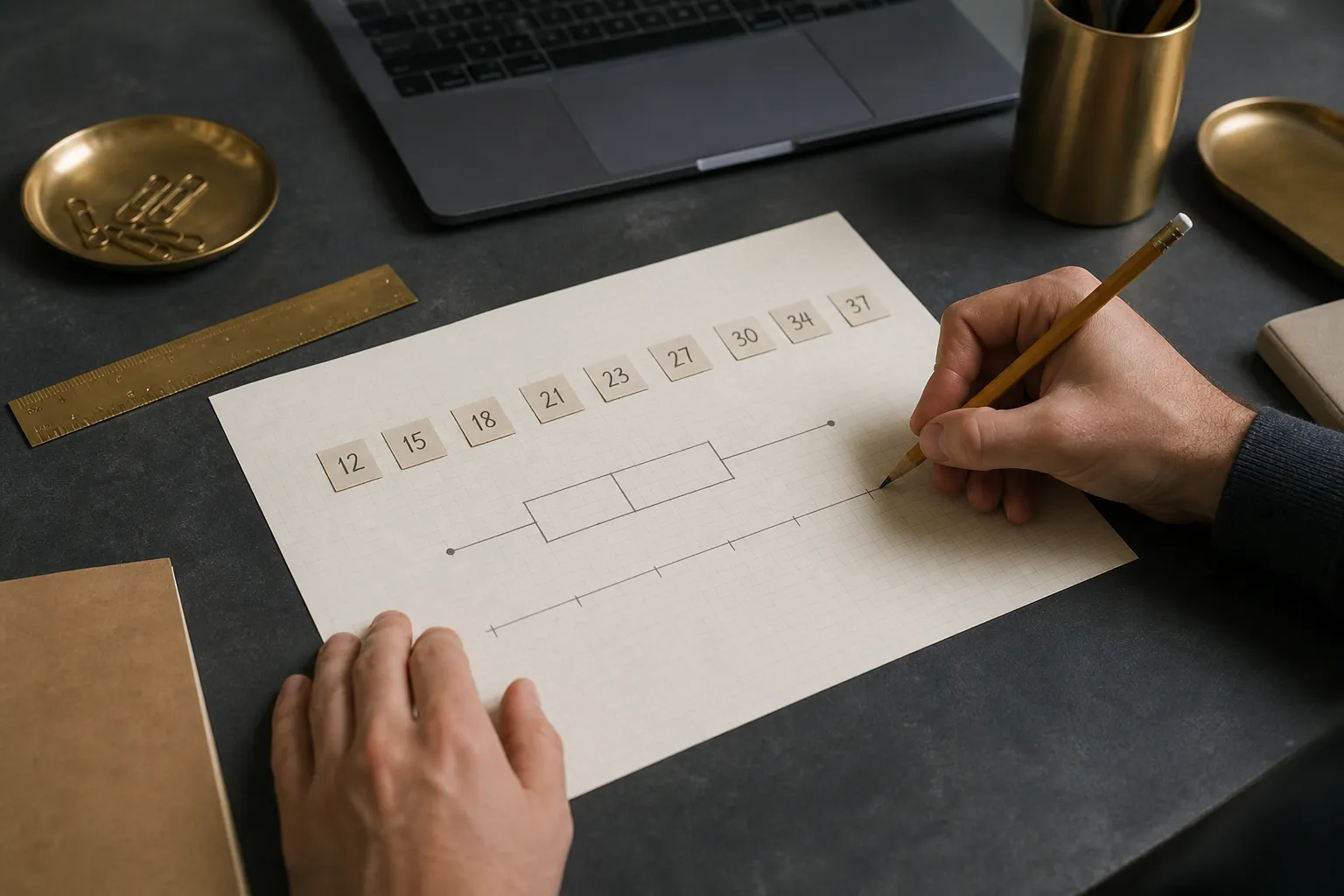 A practical workspace for how to make a box and whisker plot step by step