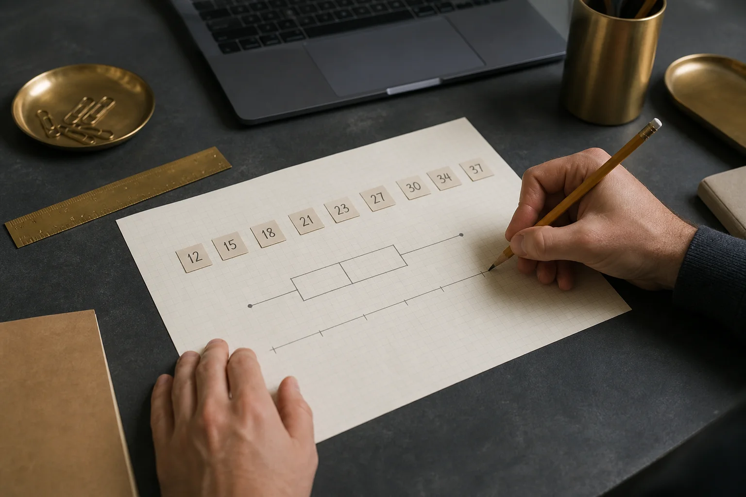 A practical workspace for how to make a box and whisker plot step by step