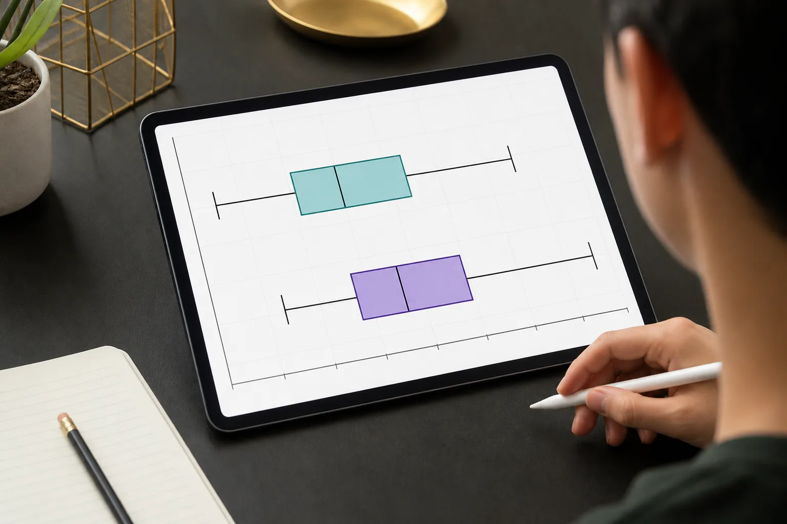 Two separated box plots displayed for comparison on one coordinate grid