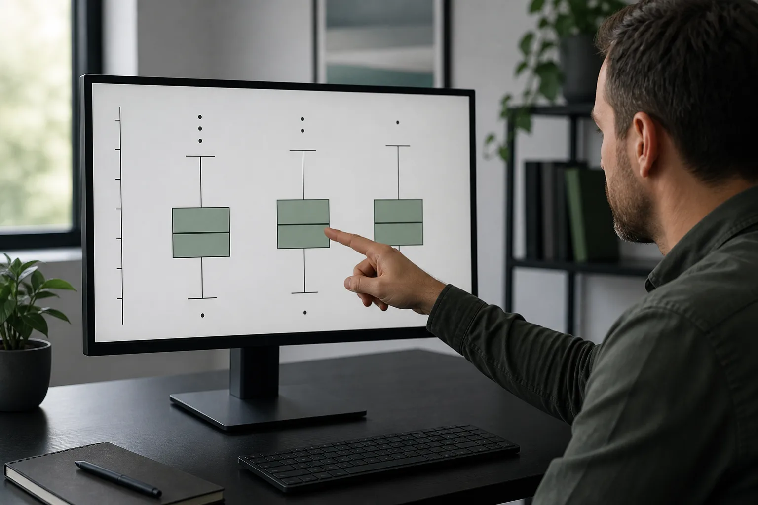 Several groups displayed as side-by-side box plots in a spreadsheet chart