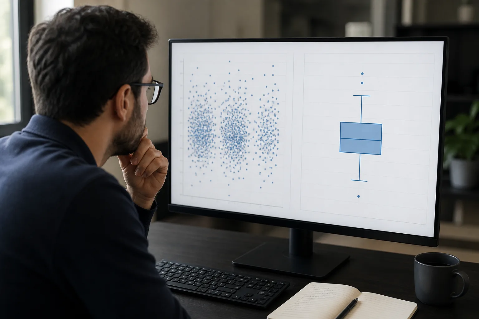 Record-level marks forming a statistical distribution in an analytics view