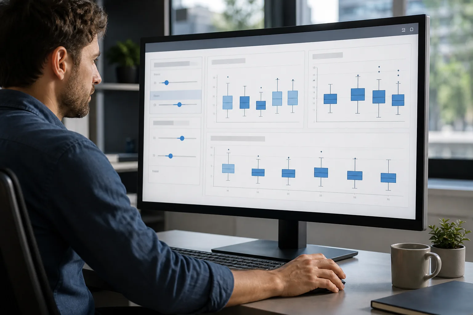 A dashboard filter changing the box plots shown in an analysis