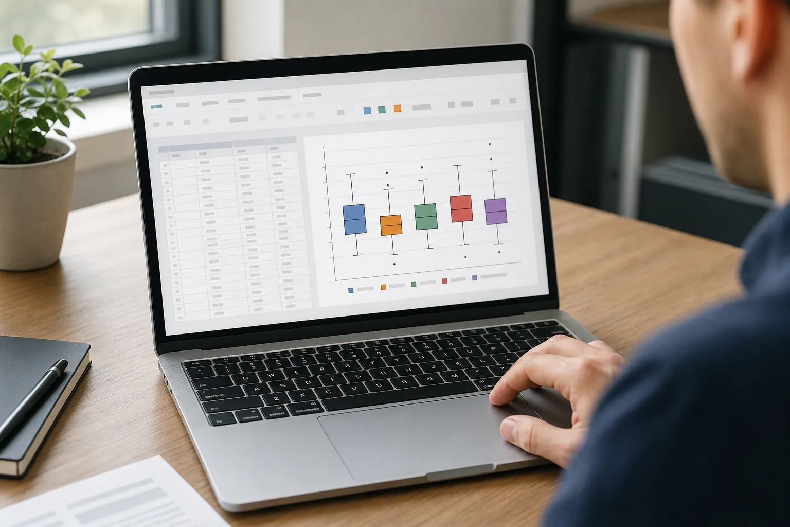 A report author inserting a box and whisker chart into a document